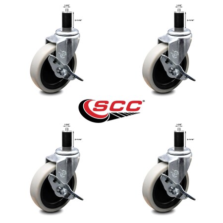 Service Caster 4 Inch Thermoplastic Wheel 1-3/8 Inch Expanding Stem Caster with Brakes, 4PK SCC-EX05S410-TPRS-SLB-138-4